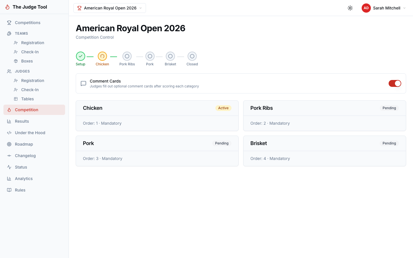 Organizer competition control