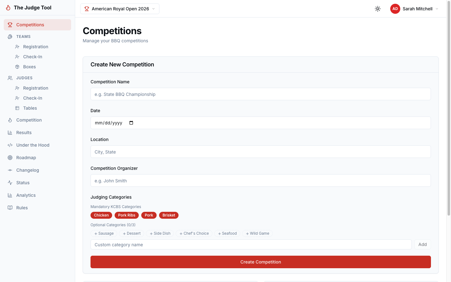The Judge Tool - Organizer Dashboard